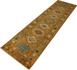 Close-up detail of New Kazak rug from Pakistan showing Wool weave