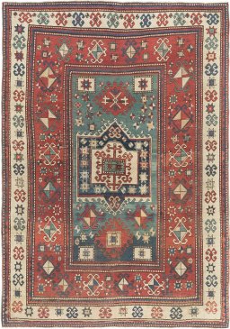 Full view of 1900s Kazak rug from Armenia, 260 × 182 cm in Blue tones