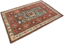 Close-up detail of 1900s Kazak rug from Armenia showing Wool weave