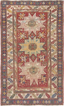 Full view of 1900s Kazak rug from Armenia, 205 × 124 cm in Red tones