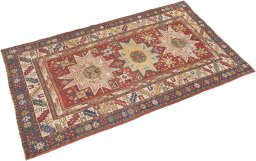 Close-up detail of 1900s Kazak rug from Armenia showing Wool weave