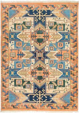 Full view of New Kazak rug from Armenia, 236 × 172 cm in Multi Color tones