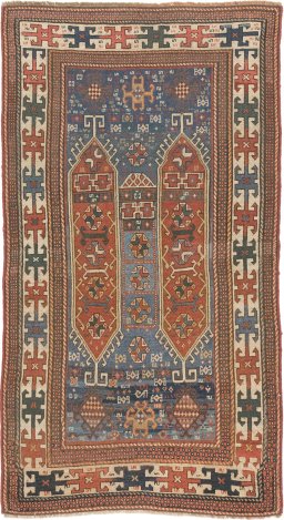 Full view of 1900s Kazak rug from Armenia, 215 × 115 cm in Blue tones