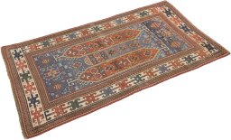 Close-up detail of 1900s Kazak rug from Armenia showing Wool weave