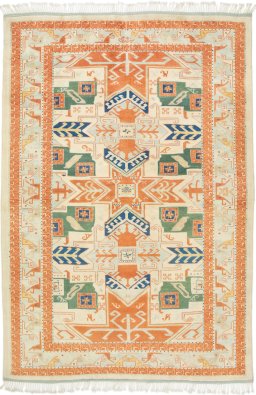 Full view of New Kazak rug from Armenia, 231 × 155 cm in Blue tones