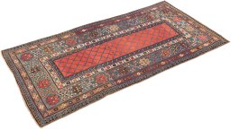 Close-up detail of 1900s Kazak rug from Armenia showing Wool weave