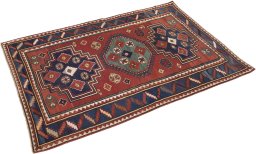 Close-up detail of 1900s Kazak rug from Armenia showing Wool weave