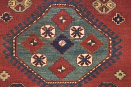 Close-up detail of 1900s Kazak rug from Armenia showing Wool weave