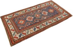 Close-up detail of 1880s Kazak rug from Armenia showing Wool weave