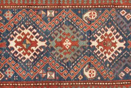 Close-up detail of 1880s Kazak rug from Armenia showing Wool weave