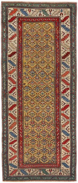 Full view of 1900s Kazak rug from Armenia, 234 × 97 cm in Yellow tones