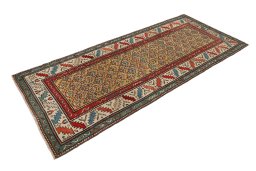 Close-up detail of 1900s Kazak rug from Armenia showing Wool weave