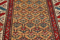 Close-up detail of 1900s Kazak rug from Armenia showing Wool weave
