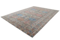 Corner detail of New Kazak rug showing border pattern and Wool pile