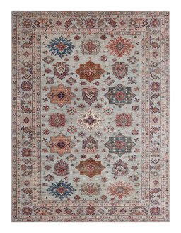 Full view of New Kazak rug from Pakistan, 367 × 274 cm in Multi Color tones