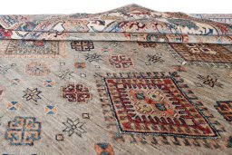 Surface texture of New Kazak rug with natural Wool and intricate pattern