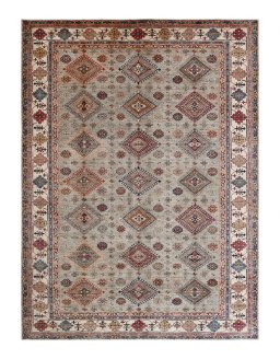 Full view of New Kazak rug from Pakistan, 376 × 280 cm in Multi Color tones