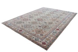 Corner detail of New Kazak rug showing border pattern and Wool pile