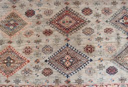 Close-up detail of New Kazak rug from Pakistan showing Wool weave
