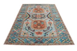 Surface texture of New Kazak rug with natural Wool and intricate pattern