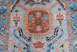 Close-up detail of New Kazak rug from Pakistan showing Wool weave
