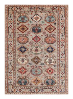 Full view of New Kazak rug from Pakistan, 240 × 170 cm in Multi Color tones