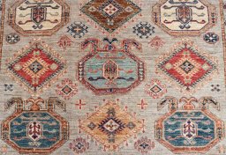 Close-up detail of New Kazak rug from Pakistan showing Wool weave