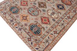 Full view of New Kazak rug from Pakistan, 240 × 170 cm in Multi Color tones