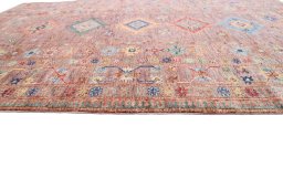 Close-up detail of New Kazak rug from Pakistan showing Wool weave