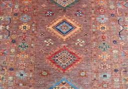 Close-up detail of New Kazak rug from Pakistan showing Wool weave