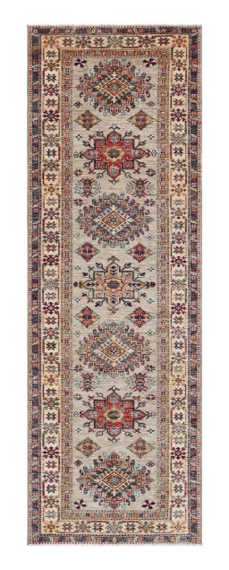 Full view of New Kazak rug from Pakistan, 246 × 82 cm in Multi Color tones