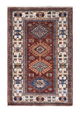 Full view of New Kazak rug from Pakistan, 126 × 80 cm in Red tones