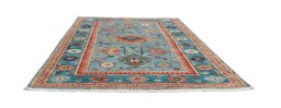 Corner detail of New Kazak rug showing border pattern and Wool pile