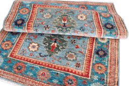 Surface texture of New Kazak rug with natural Wool and intricate pattern