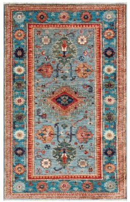 Full view of New Kazak rug from Pakistan, 126 × 81 cm in Blue tones