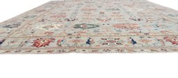 Corner detail of New Kazak rug showing border pattern and Wool pile