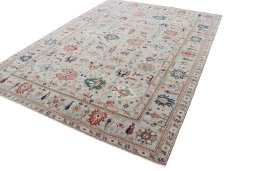 Corner detail of New Kazak rug showing border pattern and Wool pile