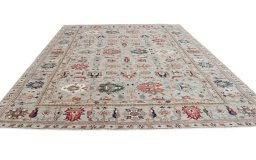 Surface texture of New Kazak rug with natural Wool and intricate pattern