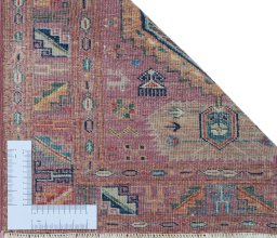 Corner detail of New Kazak rug showing border pattern and Wool pile