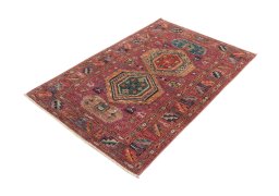 Corner detail of New Kazak rug showing border pattern and Wool pile