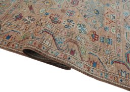 Full view of New Kazak rug from Pakistan, 152 × 101 cm in Beige tones