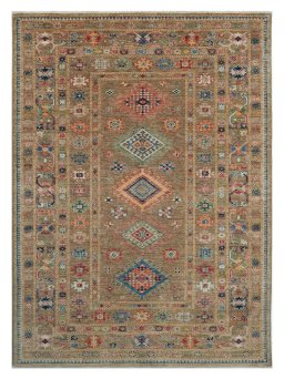 Full view of New Kazak rug from Pakistan, 200 × 147 cm in Green tones