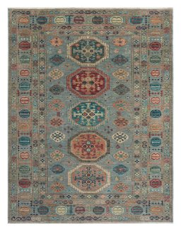 Full view of New Kazak rug from Pakistan, 198 × 151 cm in Blue tones