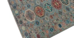 Backside of handmade New Kazak rug showing knot structure and weave density
