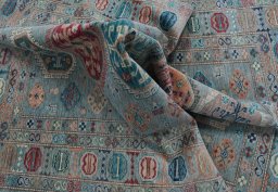 Close-up detail of New Kazak rug from Pakistan showing Wool weave