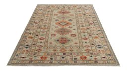Surface texture of New Kazak rug with natural Wool and intricate pattern