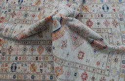 Close-up detail of New Kazak rug from Pakistan showing Wool weave