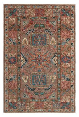 Full view of New Kazak rug from Pakistan, 190 × 126 cm in Brown tones