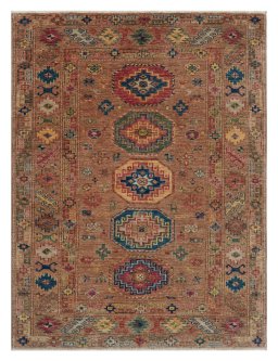 Full view of New Kazak rug from Pakistan, 167 × 126 cm in Beige tones
