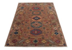 Surface texture of New Kazak rug with natural Wool and intricate pattern